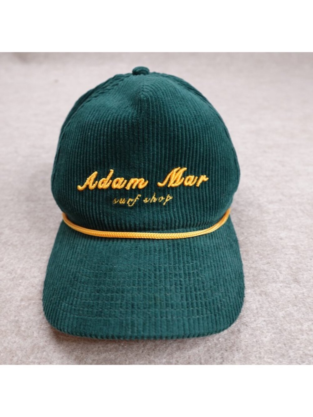 Adam Mar Surf Shop Hat Green Corduroy Rope Retro Snapback 100% Cotton